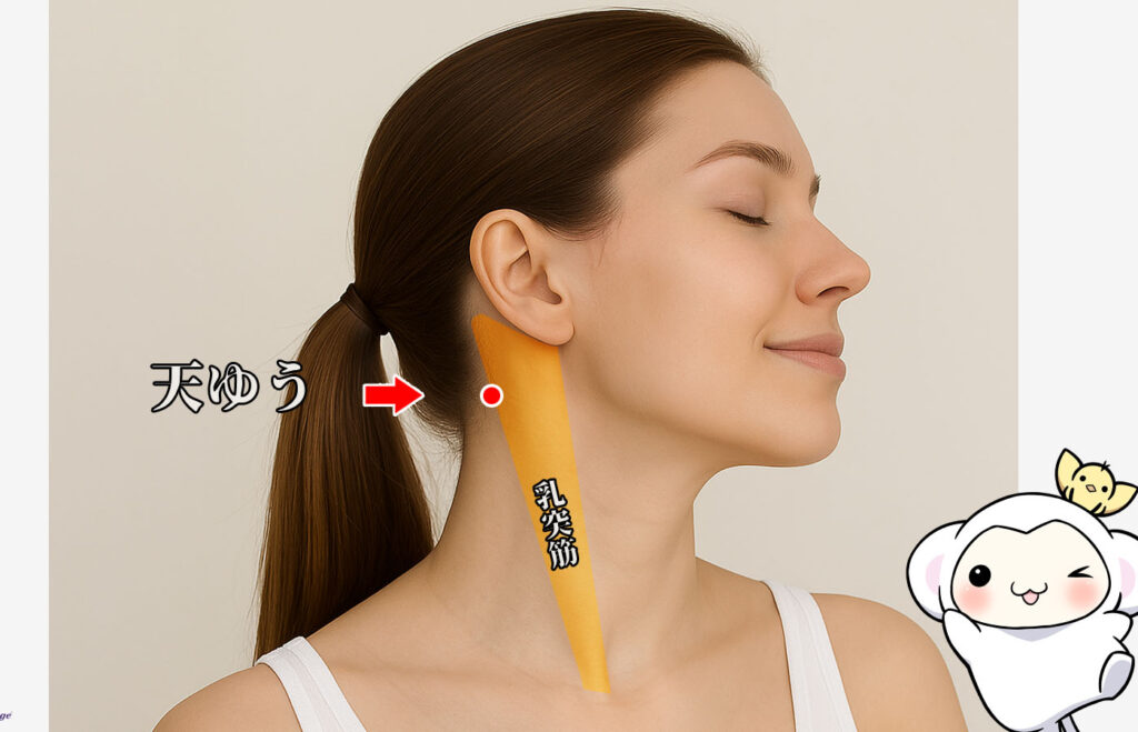 ツボ天牖（てんゆう）の場所を示したイラスト